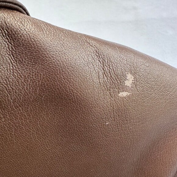 Express Vintage Leather Long Jacket Womens Size 13/14 Gold Bronze Waist Tie - Picture 4 of 16